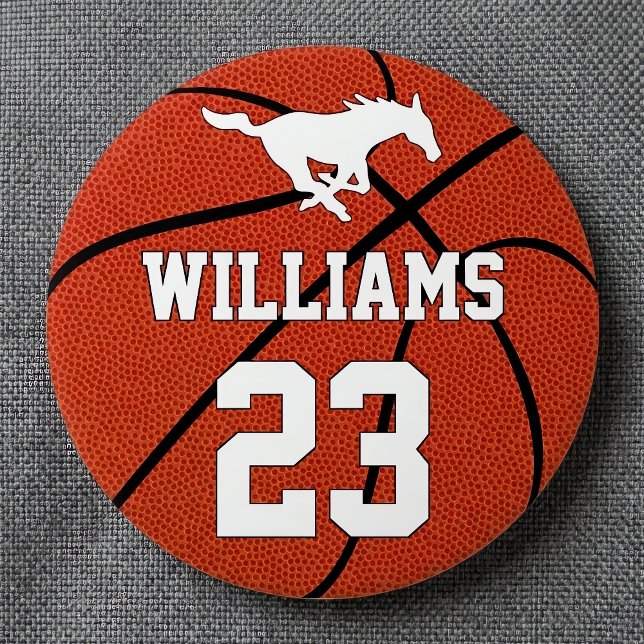 Basketball Custom Player Name Number and Team Logo 7.5 Cm Round Badge (Customizable basketball team buttons for basketball players, teams and fans. Great for proud parents)