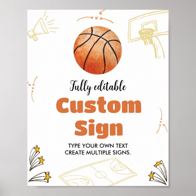 Basketball Custom Table Sign Birthday Baby Shower (Front)