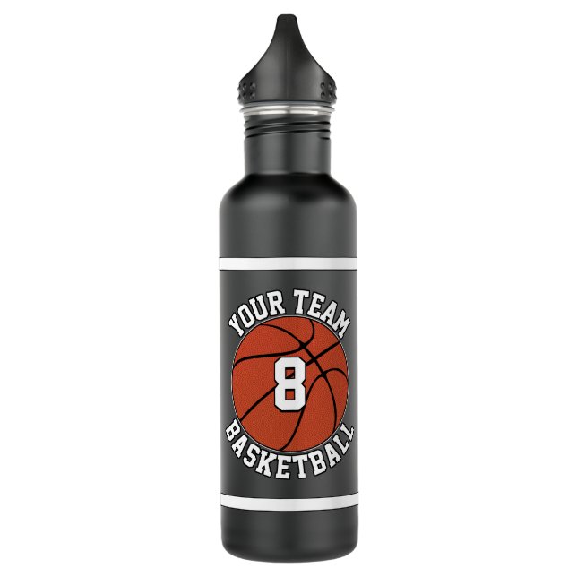 Basketball Custom Team Name & Player Number Black 710 Ml Water Bottle (Left)