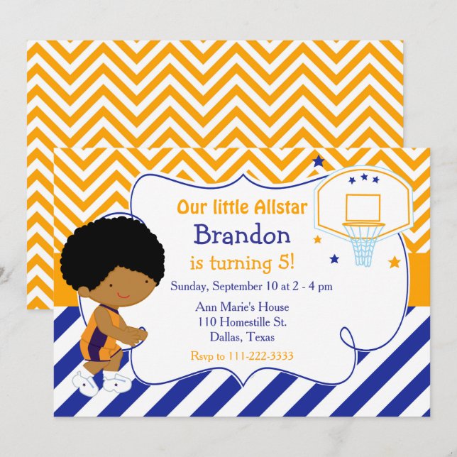 Basketball Cute African American Birthday Party Invitation (Front/Back)