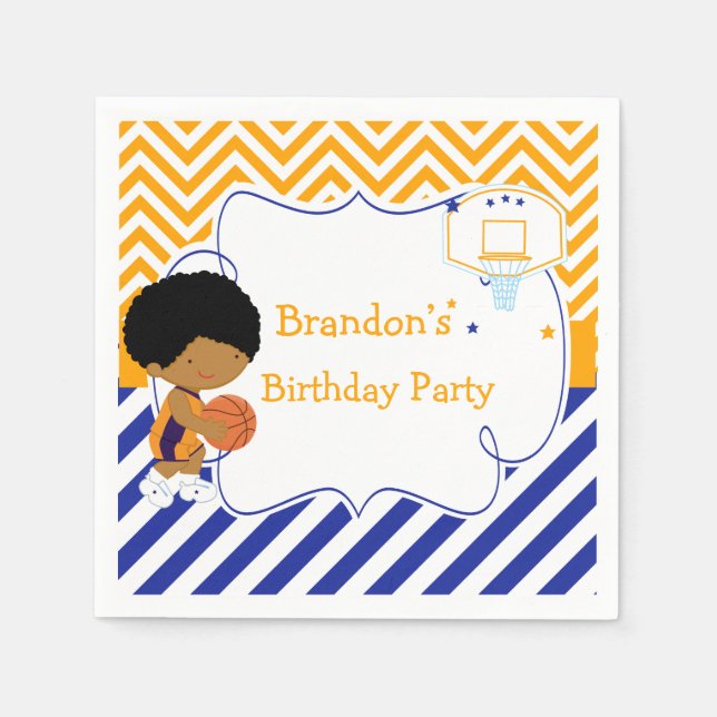 Basketball Cute African American Birthday Party Napkin (Front)