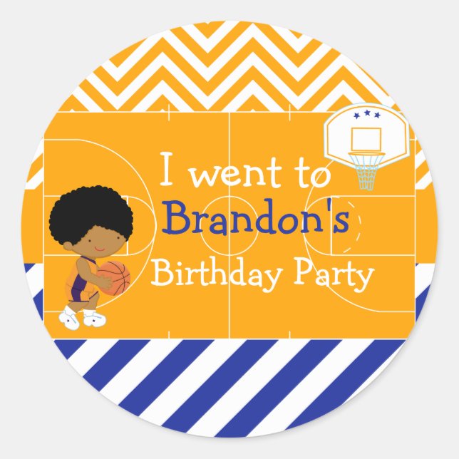 Basketball Cute African American Boy 'I went to' Classic Round Sticker (Front)