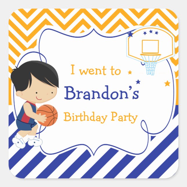 Basketball Cute Black Hair Boy 'I went to' Square Sticker (Front)