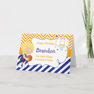 Basketball Cute Blonde Hair Boy Birthday Party Card