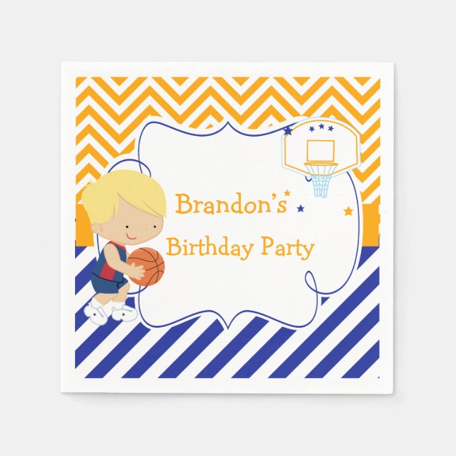 Basketball Cute Blonde Hair Boy Birthday Party Napkin (Front)