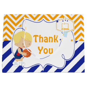 Basketball Cute Blonde Hair Boy Thank You Large Gift Bag