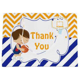 Basketball Cute Brown Hair Boy Thank You Large Gift Bag