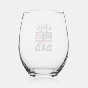 Basketball Dad Patriotic Vintage Engraving T-Shirt Stemless Wine Glass