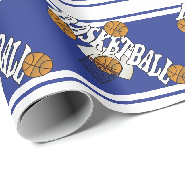 Basketball Dark Blue and White Stripes Wrapping Paper (Roll Corner)