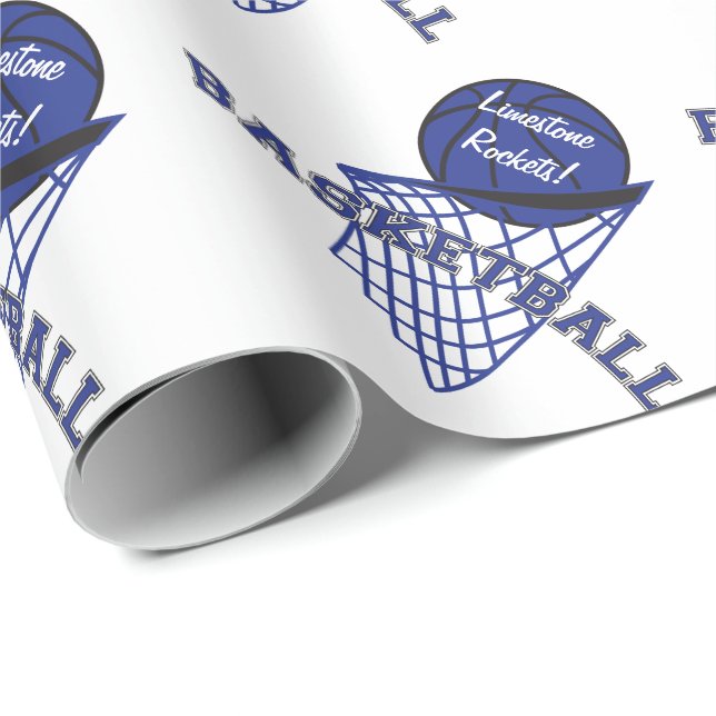 Basketball Dark Blue Personalise Wrapping Paper (Roll Corner)