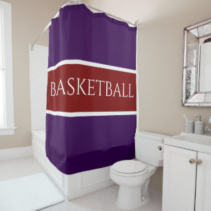 BASKETBALL Deep Red White Bold Purple Stripes Shower Curtain