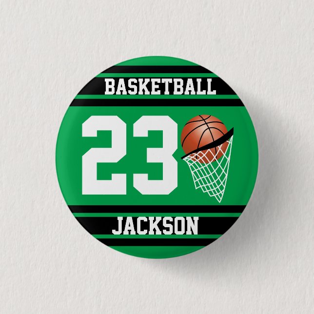 Basketball Design in Green and Black 3 Cm Round Badge (Front)