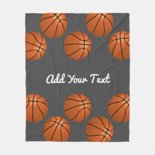  basketball design on grey add your name or text   fleece blanket