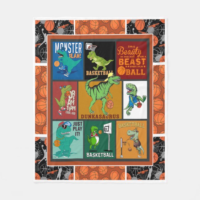 Basketball Dinosaur A Beauty & a Beast In TheHall  Fleece Blanket (Front)