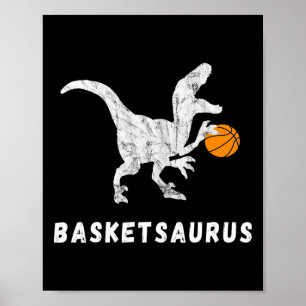 Basketball Dinosaur Baller T-rex Dino Playing Bask Poster