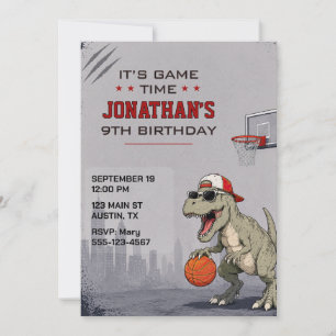 Basketball Dinosaur Birthday Invitation