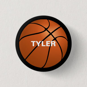 Basketball, DIY Name in White, Black 3 Cm Round Badge