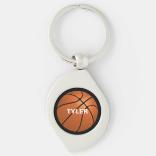 Basketball, DIY Name in White, Black Key Ring