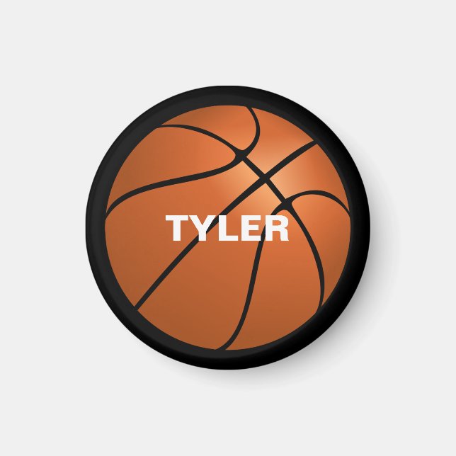 Basketball, DIY Name in White, Black Magnet (Front)