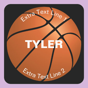Basketball, DIY Name in White, Black Square Sticker