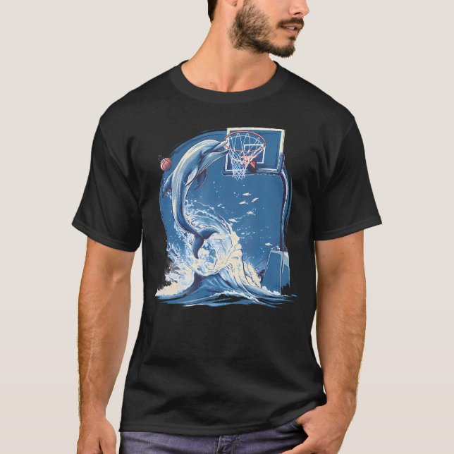 Basketball Dolphin Waves Nature Artwork T-Shirt (Front)