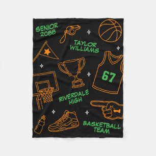 Basketball Doodle Pattern Custom Name Senior Gift Fleece Blanket