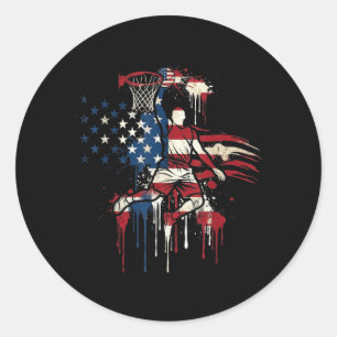 Basketball Drip American Flag 4th of July Classic Round Sticker
