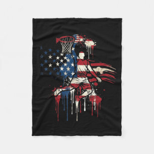 Basketball Drip American Flag 4th of July Fleece Blanket