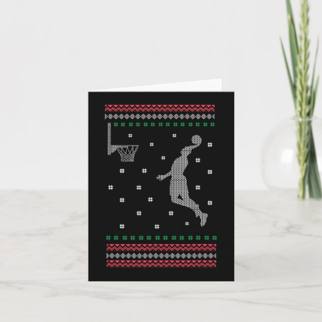 Basketball Dunking Christmas Cool Sport Ugly X-Mas Card (Front)