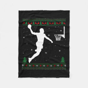 Basketball Dunking Xmas Ugly Basketball Player Chr Fleece Blanket