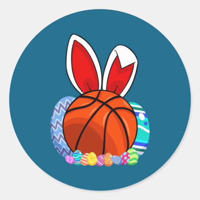 Basketball Easter Egg Bunny Classic Round Sticker (Front)