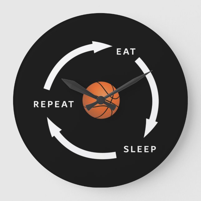 Basketball Eat Sleep Repeat Sports Fan Saying Large Clock (Front)