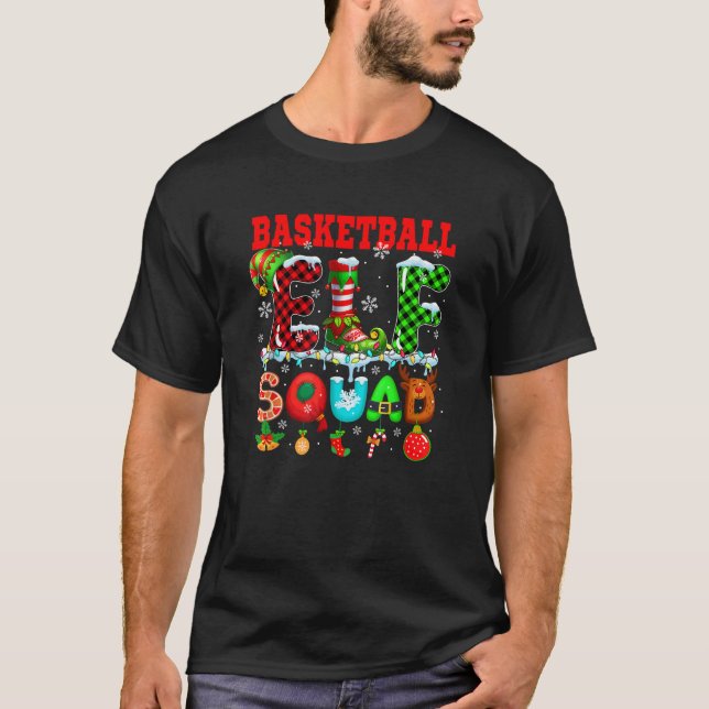 Basketball Elf Squad Christmas Colourful Player Te T-Shirt (Front)