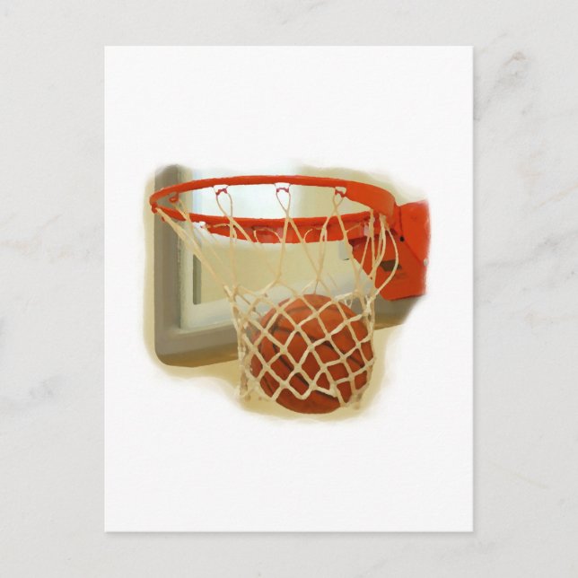 Basketball falling through hoop postcard (Front)