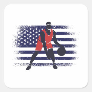 Basketball Fan Jersey USA Flag Square Sticker