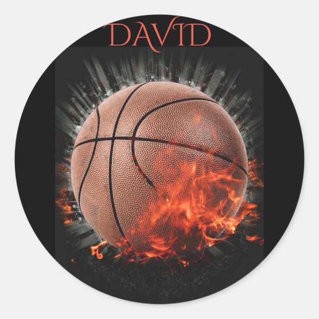 Basketball fire personalised stickers. classic round sticker (Front)