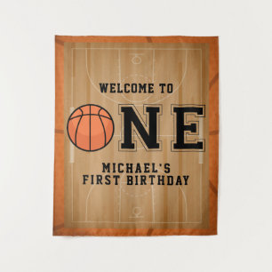 Basketball First Birthday Backdrop Tapestry