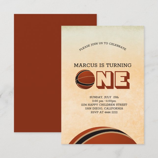 Basketball First Birthday Invitation (Front/Back)