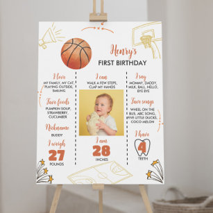 Basketball First Birthday Milestone Sign