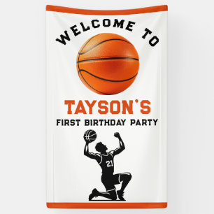 Basketball First Year Down 1st Birthday  Banner