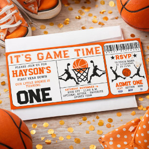  Basketball First Year Down Ticket 1st Birthday Invitation