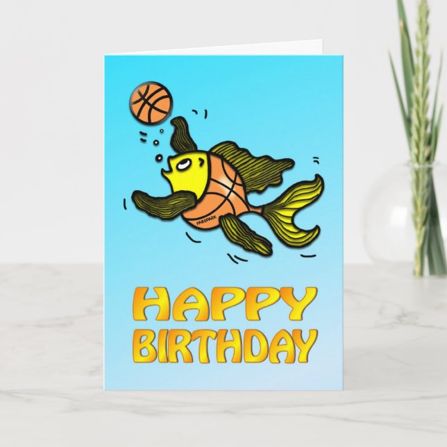 Basketball Fish funny cute cartoon Birthday Card (Front)