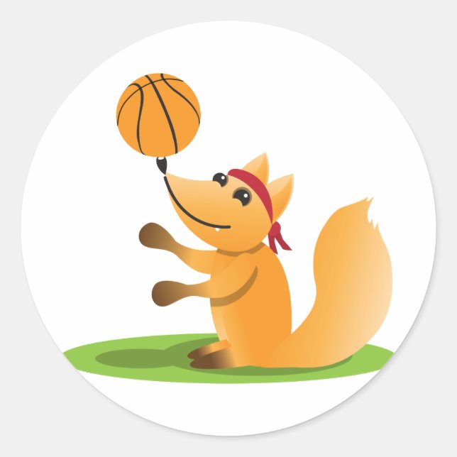 Basketball fox classic round sticker (Front)