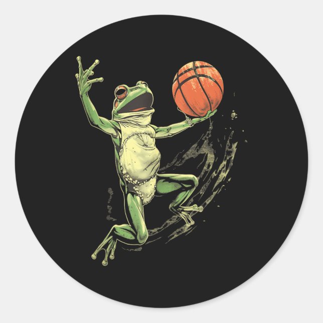 Basketball Frog Artwork Drawing Basketball Hoop Bb Classic Round Sticker (Front)
