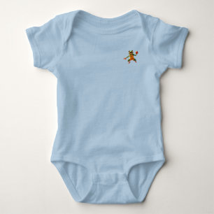 Basketball Frog baby blue bodysuit front and back