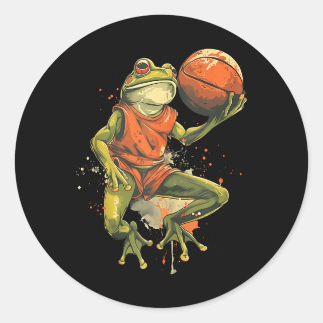 Basketball Frog Bball Player Artwork Drawing Baske Classic Round Sticker (Front)