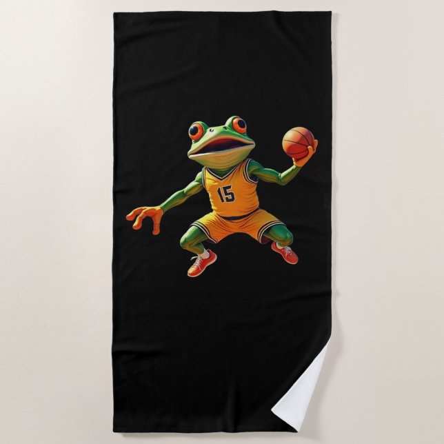 Basketball Frog black beach towel (Front)