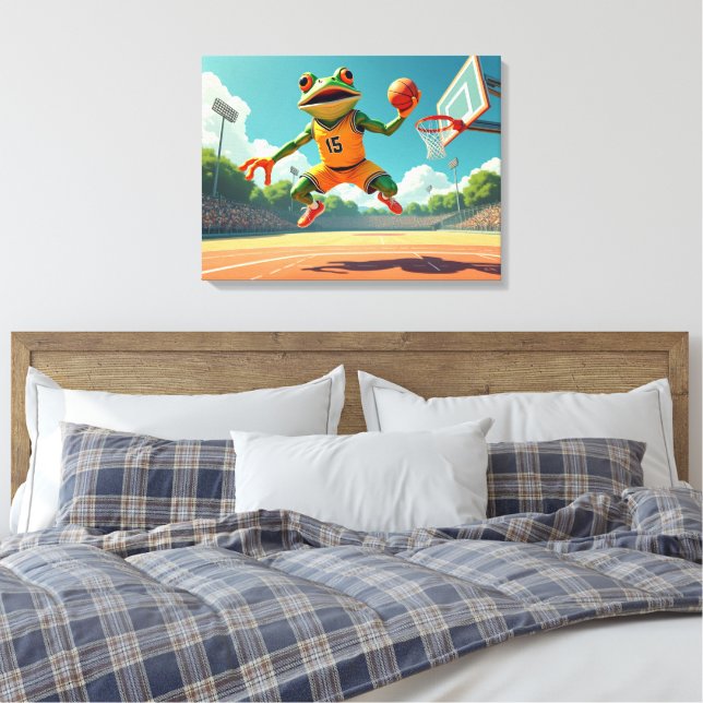 Basketball Frog canvas print (Insitu(Bedroom))