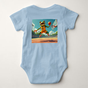 Basketball Frog full scene baby blue bodysuit bk
