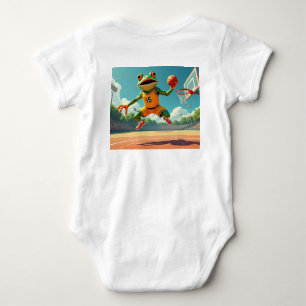 Basketball Frog full scene baby white bodysuit bk